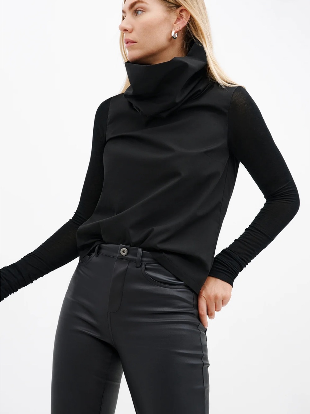 Marcella Atlantic Turtleneck Mixed Media Top